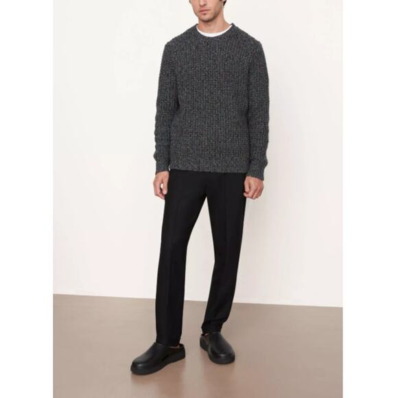 VINCE Gray Marled Waffle Wool Cashmere blend Crew Neck Sweater S Christmas - Picture 4 of 8